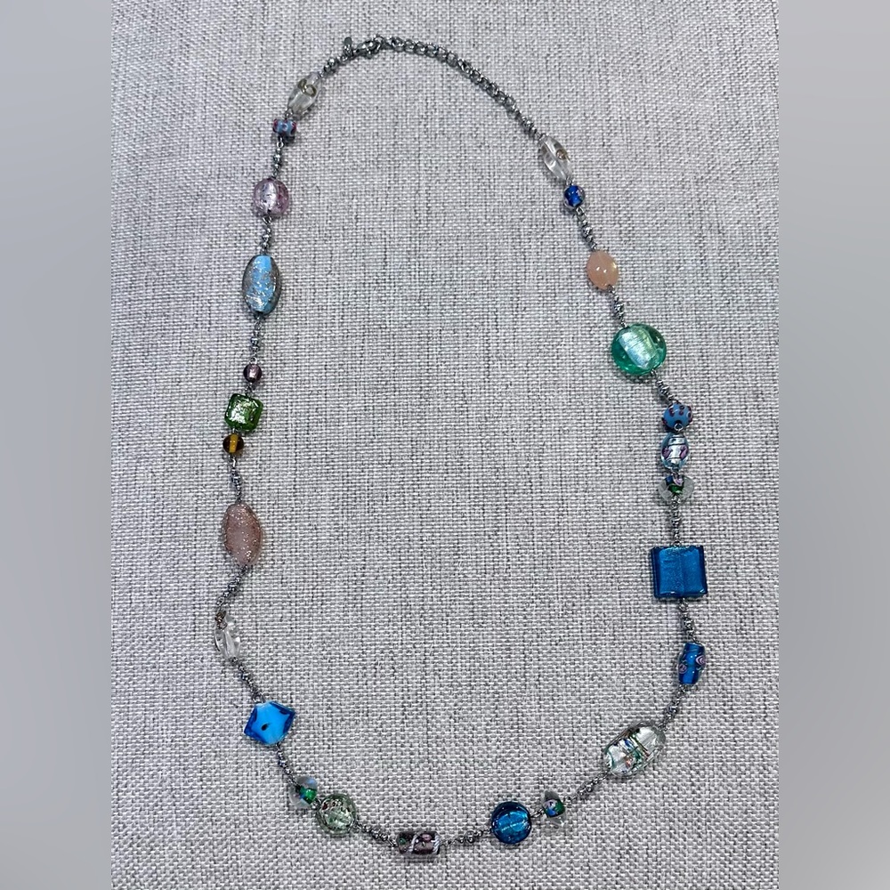 Premier Designs EUC Rainbow Art Glass Beaded Necklace 32-36"